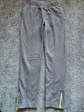 Boys Gray Fleece Track Pants with Yellow Zipper Accents